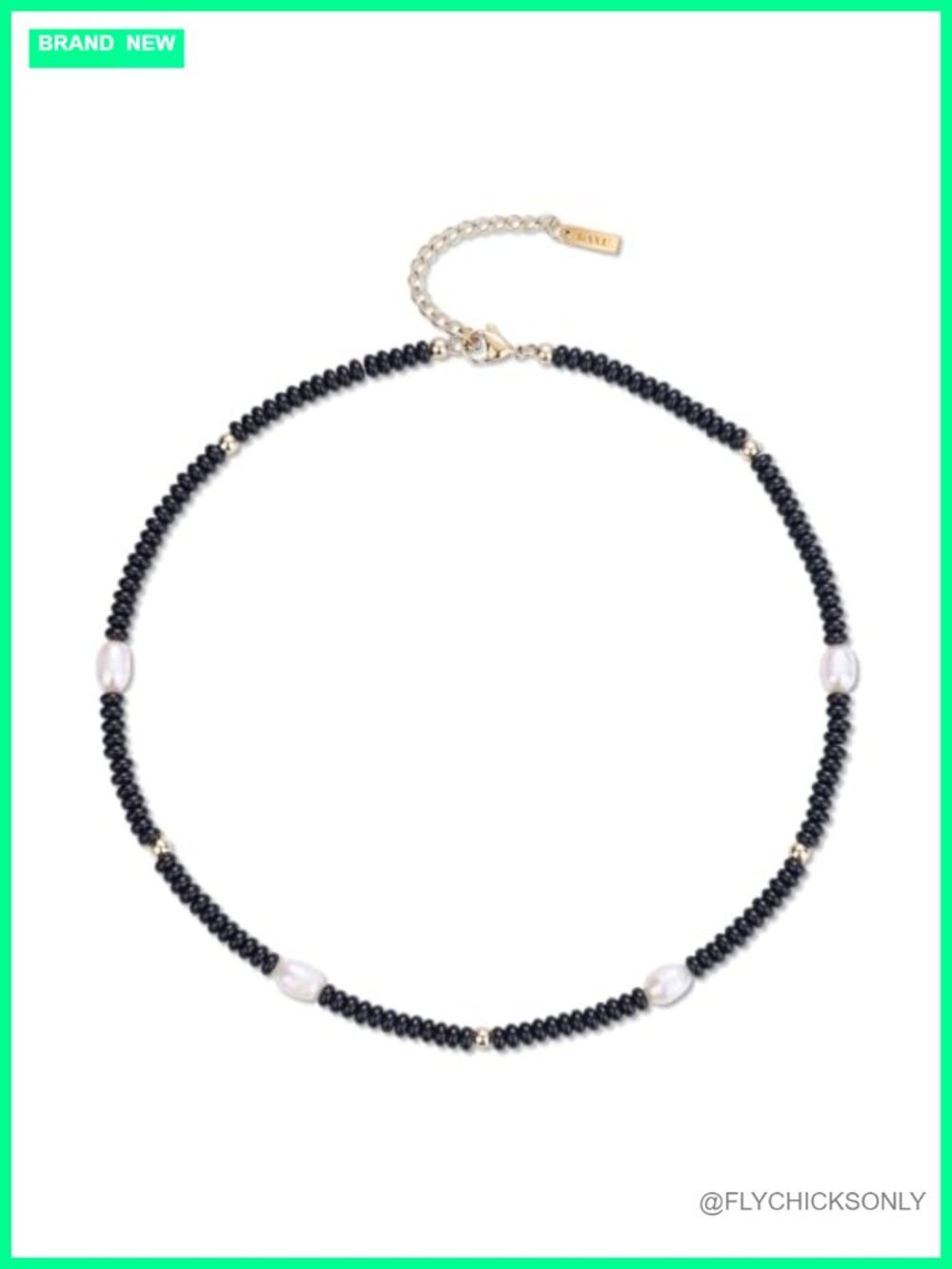 Freshwater Pearl Onyx Beaded Necklace with 18k Gold-Plated Stainless Steel
